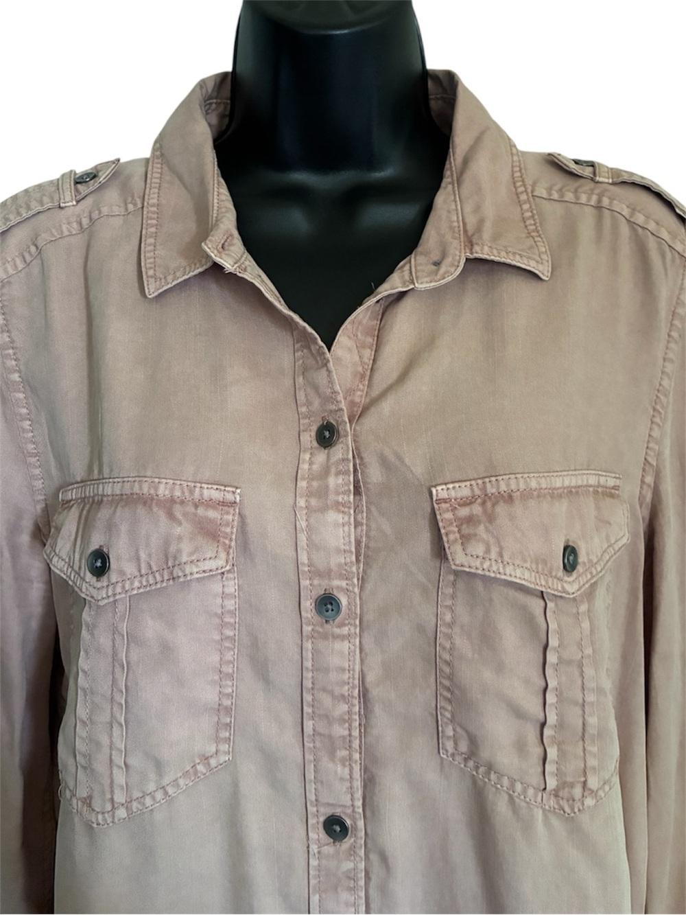 American Eagle Boyfriend Utility Washed Mauve Button Utility Cargo Shirt Sz M - Picture 2 of 10